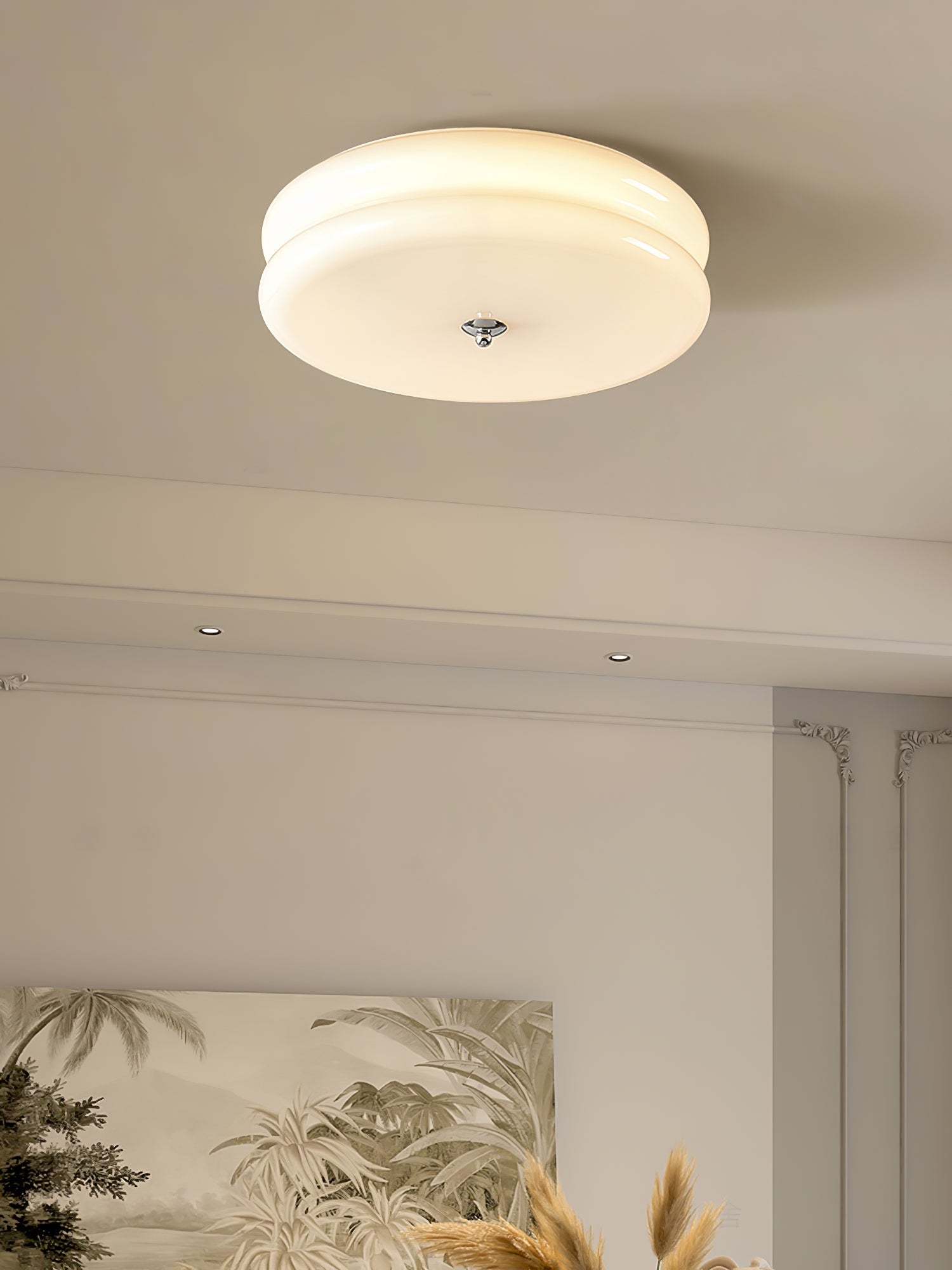 Art Deco Vintage Ceiling Lamp 12.6 in White Glass Indoor Lighting Gold Chrome Finish | Thomler