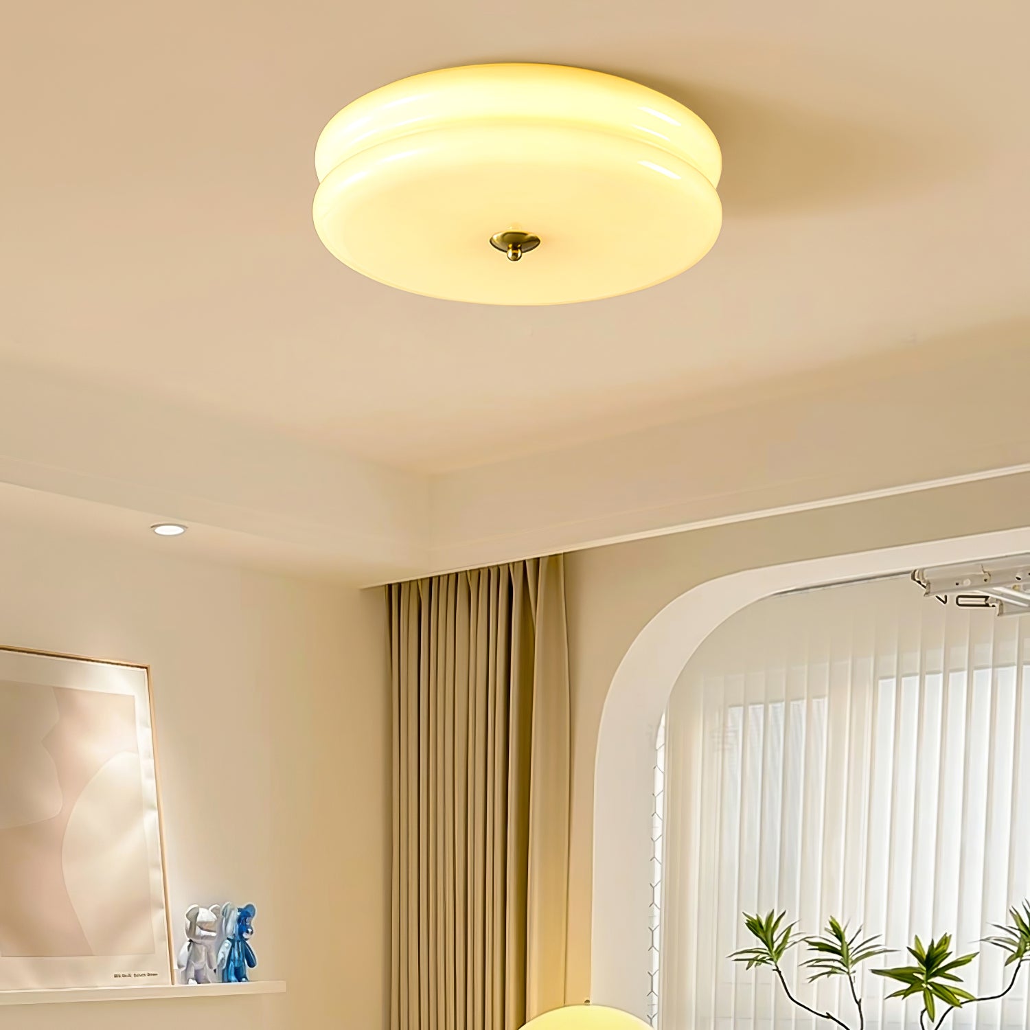 Art Deco Vintage Ceiling Lamp 12.6 in White Glass Indoor Lighting Gold Chrome Finish | Thomler