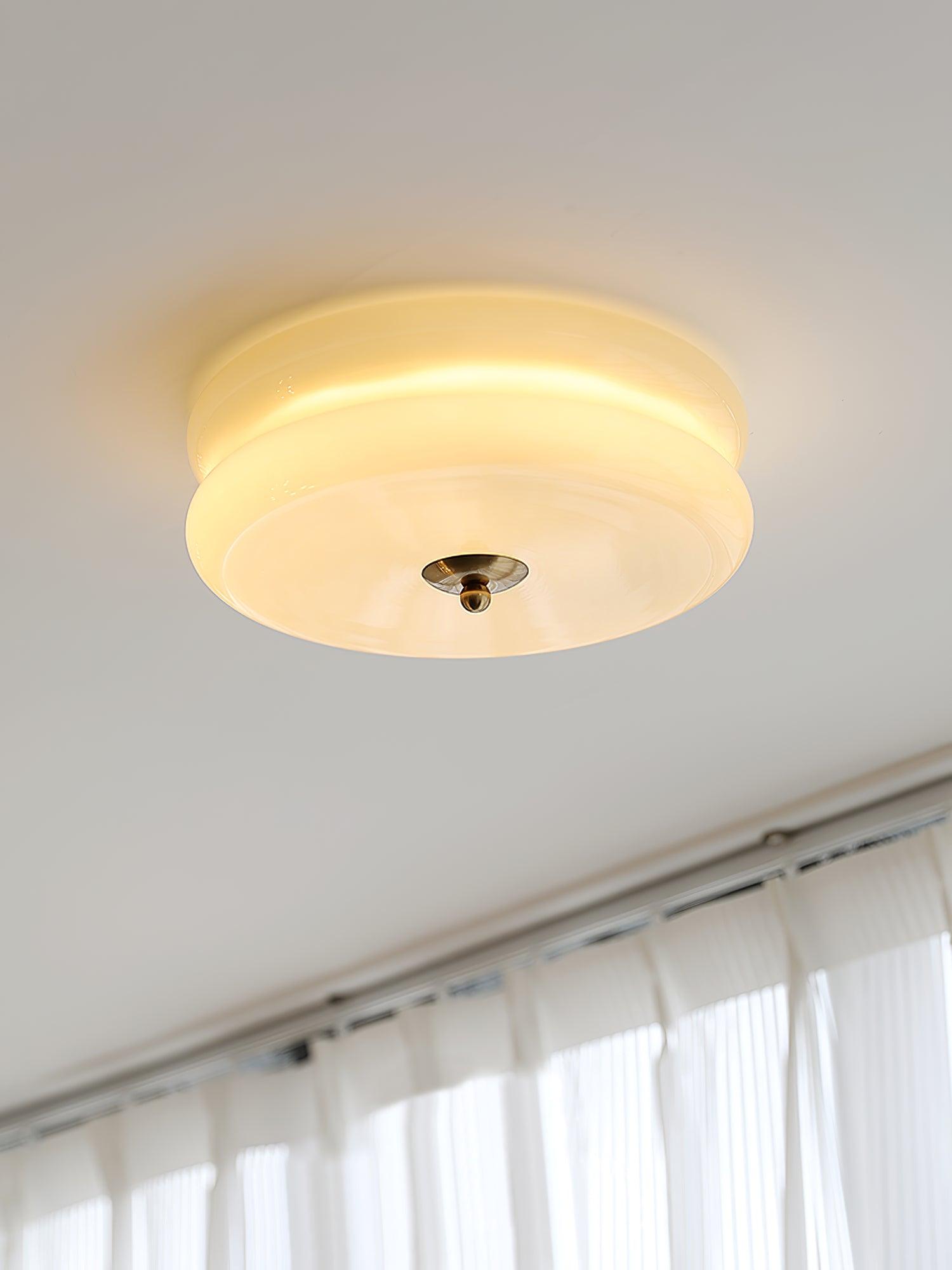 Art Deco Vintage Ceiling Lamp 12.6 in White Glass Indoor Lighting Gold Chrome Finish | Thomler