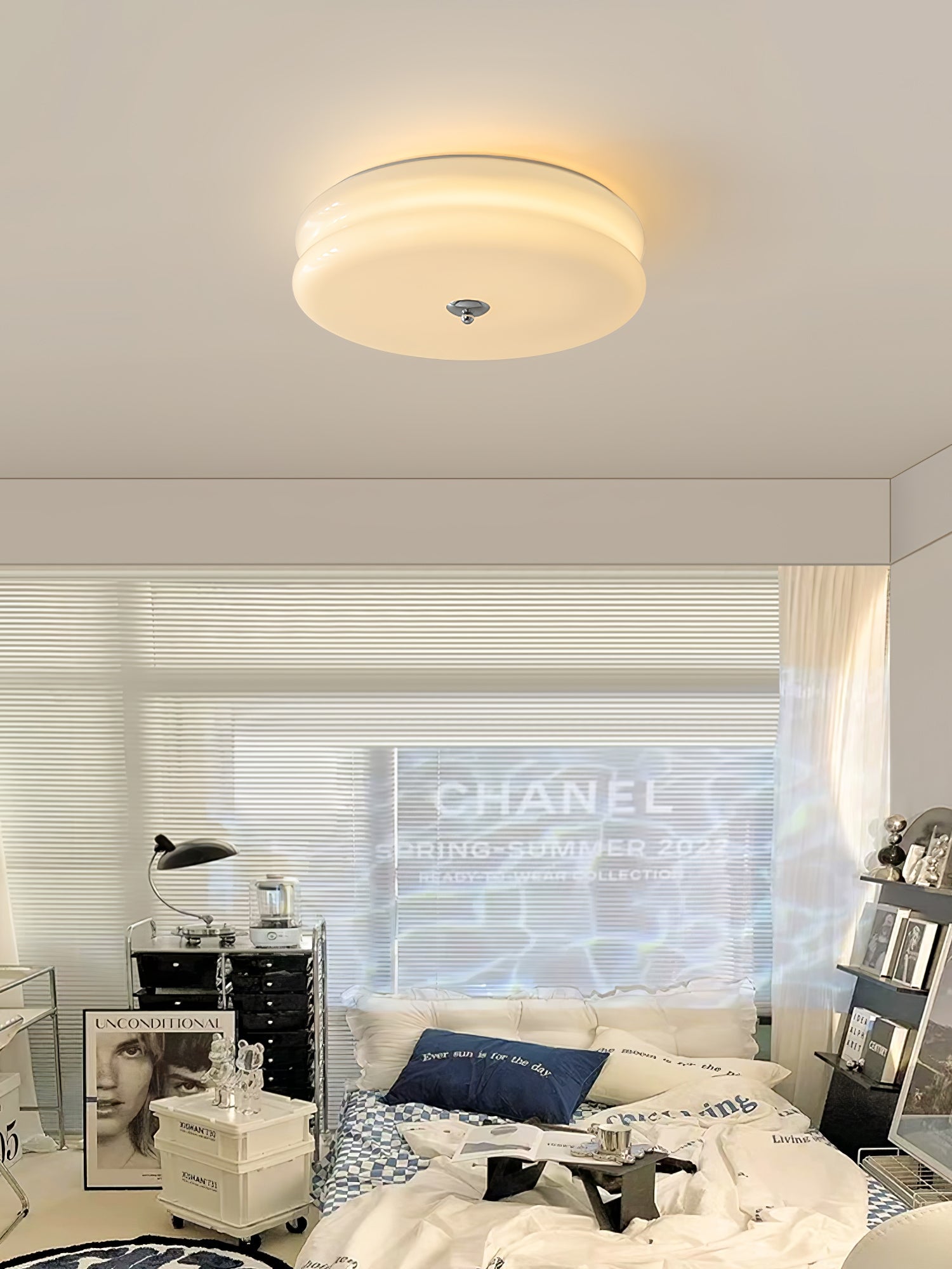 Art Deco Vintage Ceiling Lamp 12.6 in White Glass Indoor Lighting Gold Chrome Finish | Thomler
