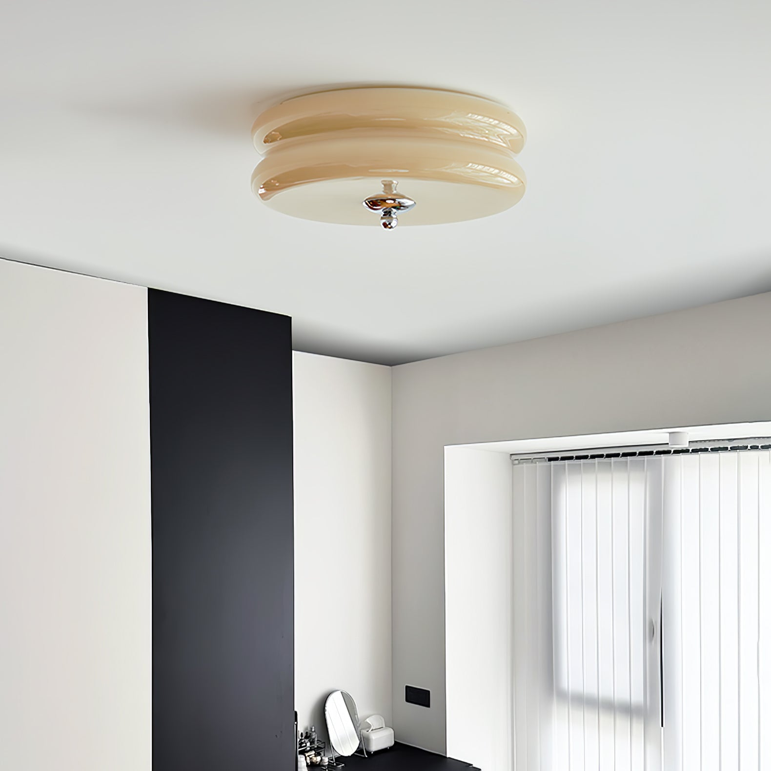 Art Deco Vintage Ceiling Lamp 12.6 in White Glass Indoor Lighting Gold Chrome Finish | Thomler