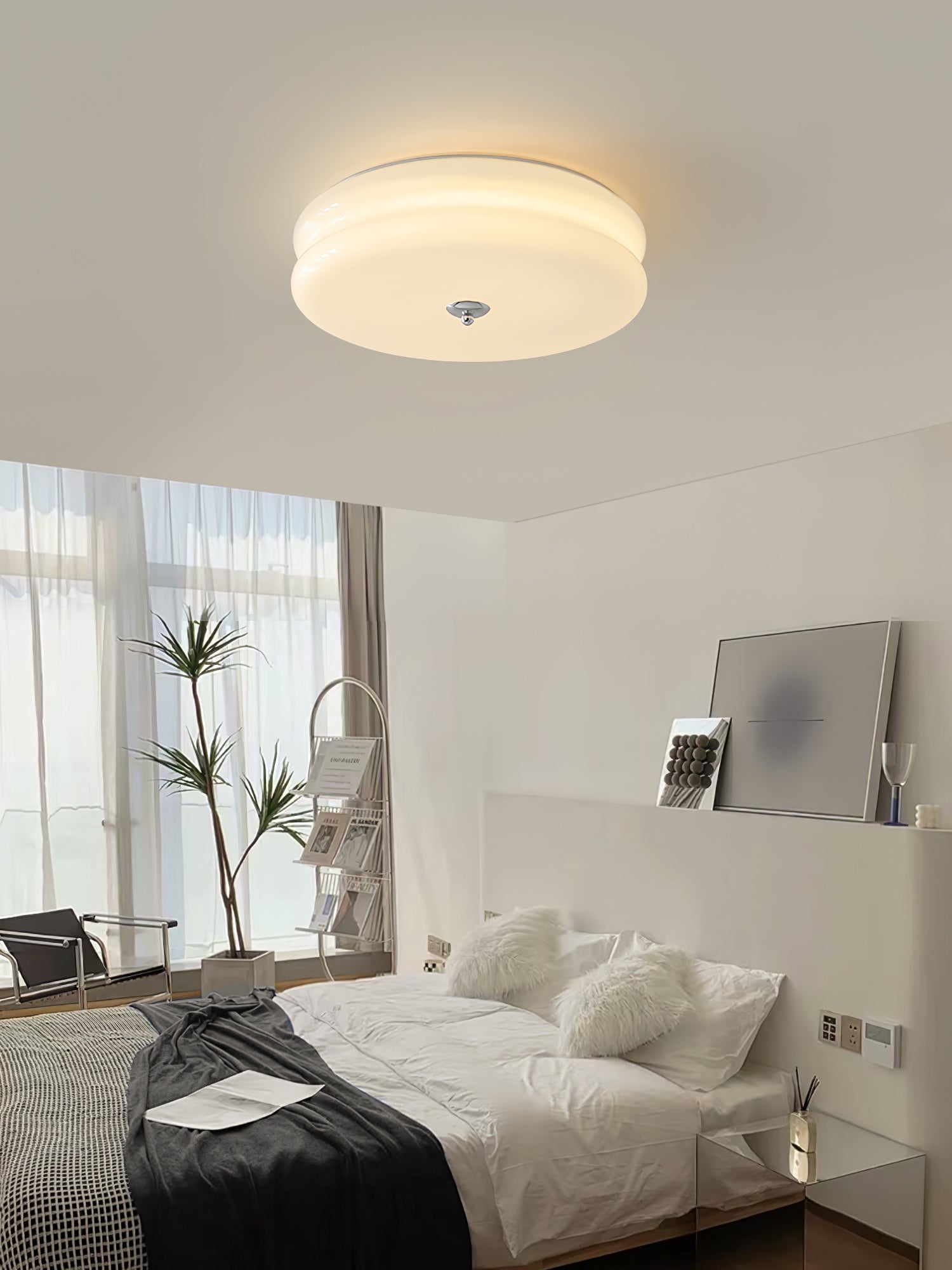 Art Deco Vintage Ceiling Lamp 12.6 in White Glass Indoor Lighting Gold Chrome Finish | Thomler