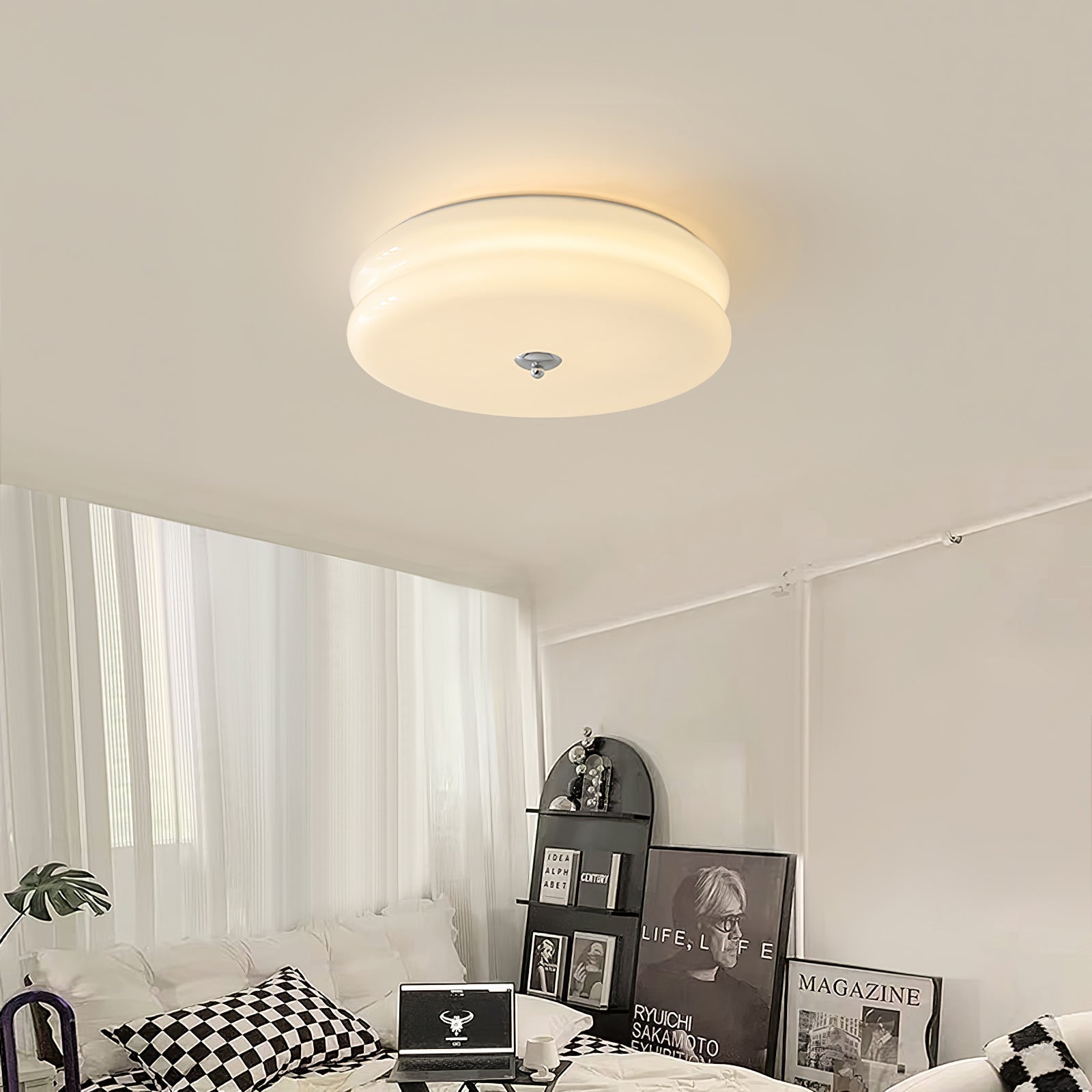 Art Deco Vintage Ceiling Lamp 12.6 in White Glass Indoor Lighting Gold Chrome Finish | Thomler