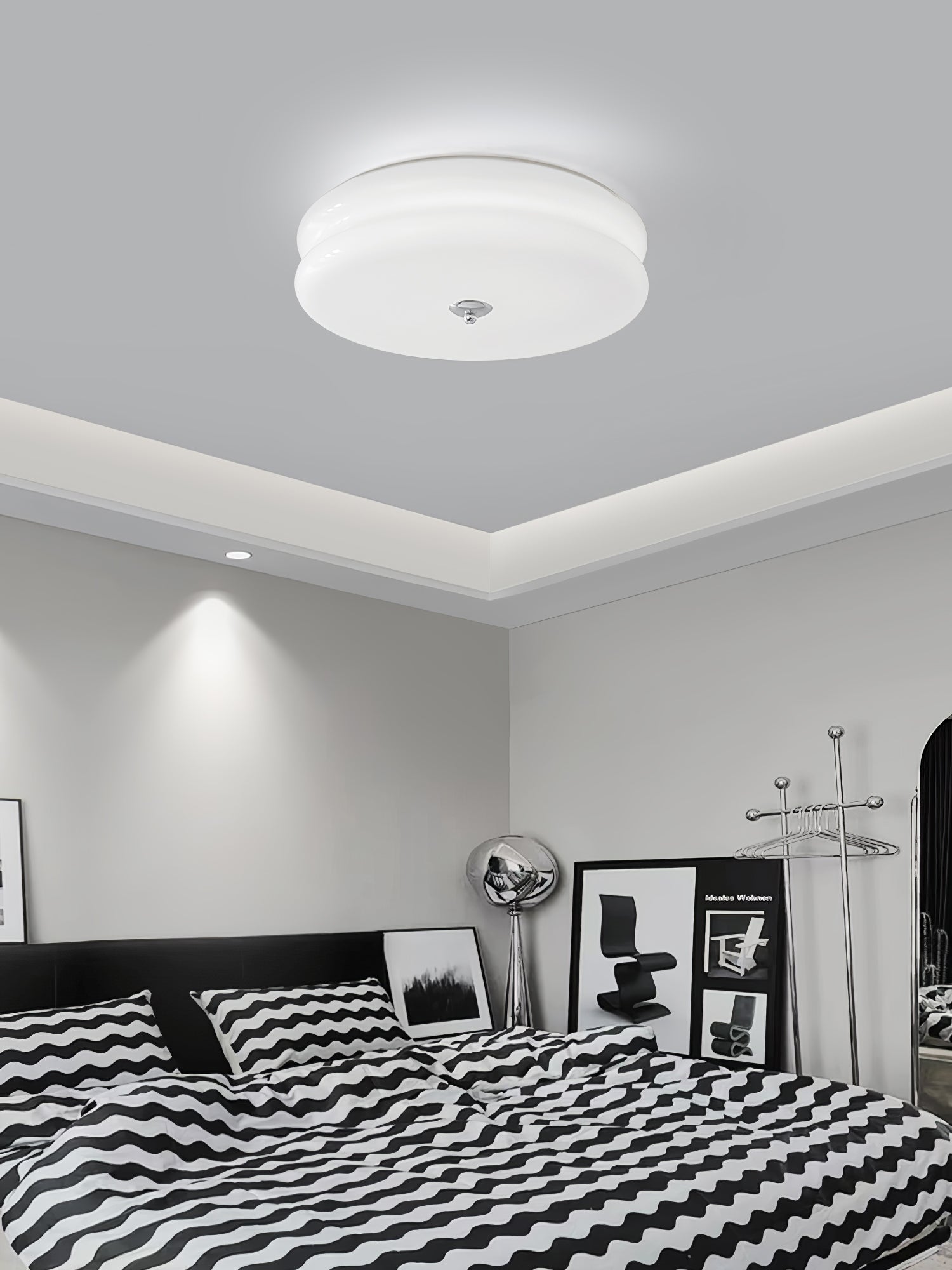 Art Deco Vintage Ceiling Lamp 12.6 in White Glass Indoor Lighting Gold Chrome Finish | Thomler