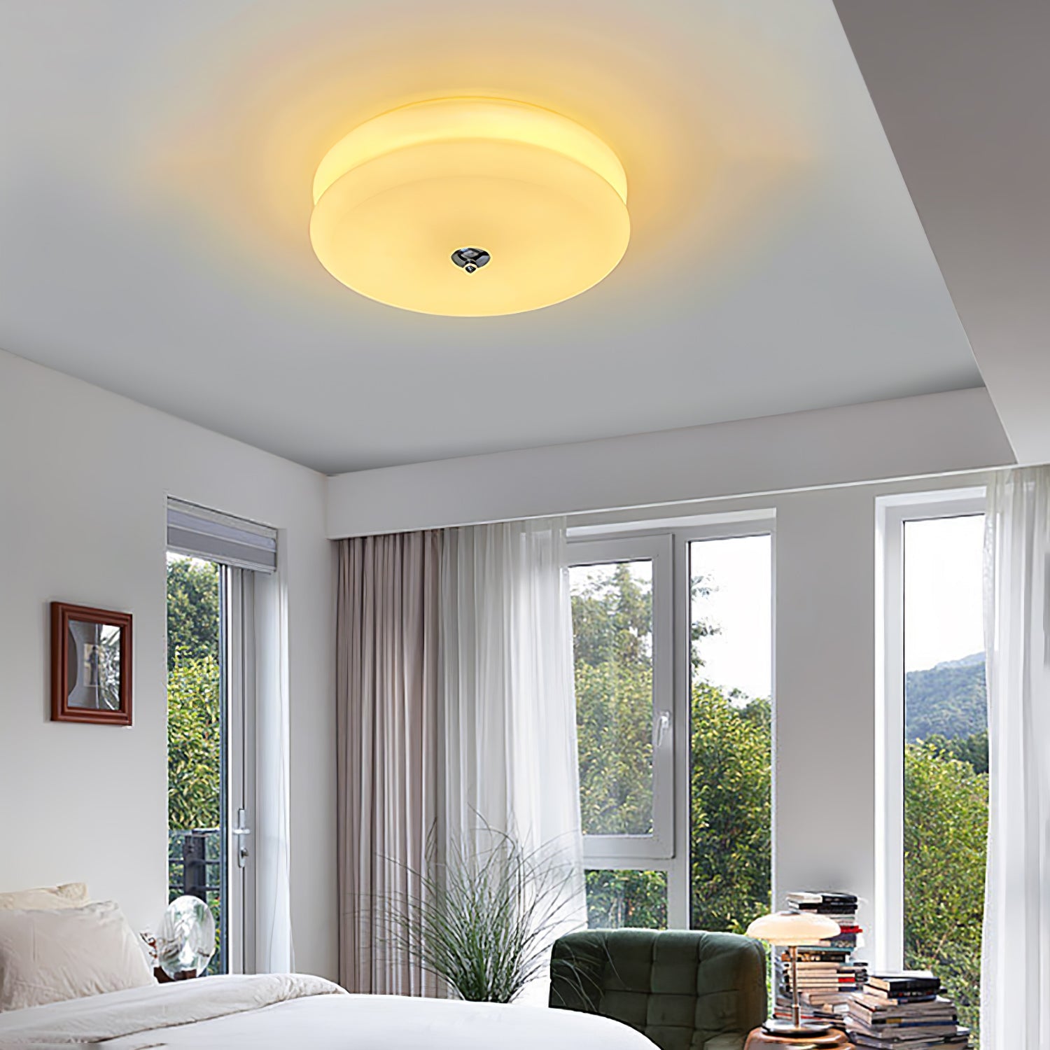 Art Deco Vintage Ceiling Lamp 12.6 in White Glass Indoor Lighting Gold Chrome Finish | Thomler