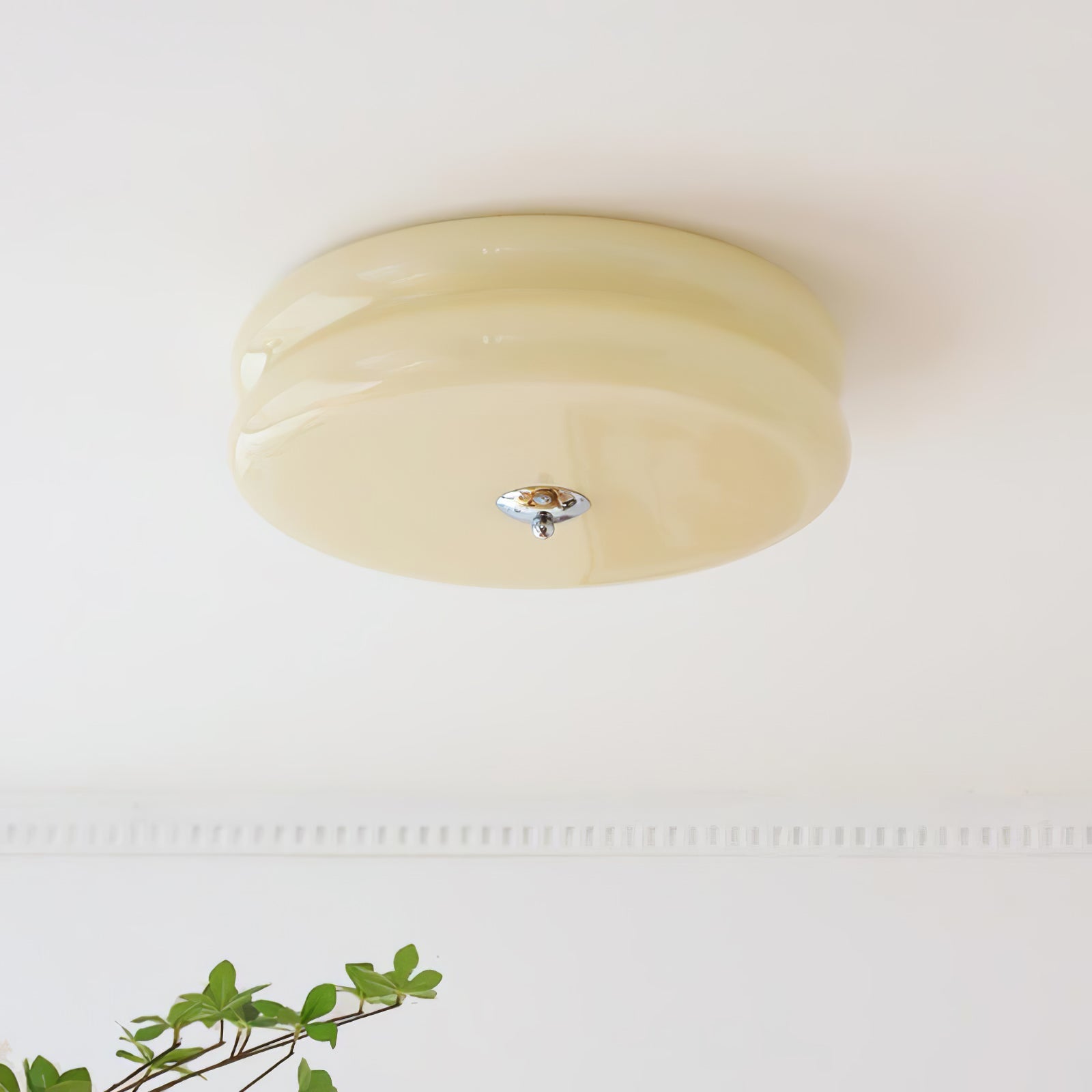 Art Deco Vintage Ceiling Lamp 12.6 in White Glass Indoor Lighting Gold Chrome Finish | Thomler