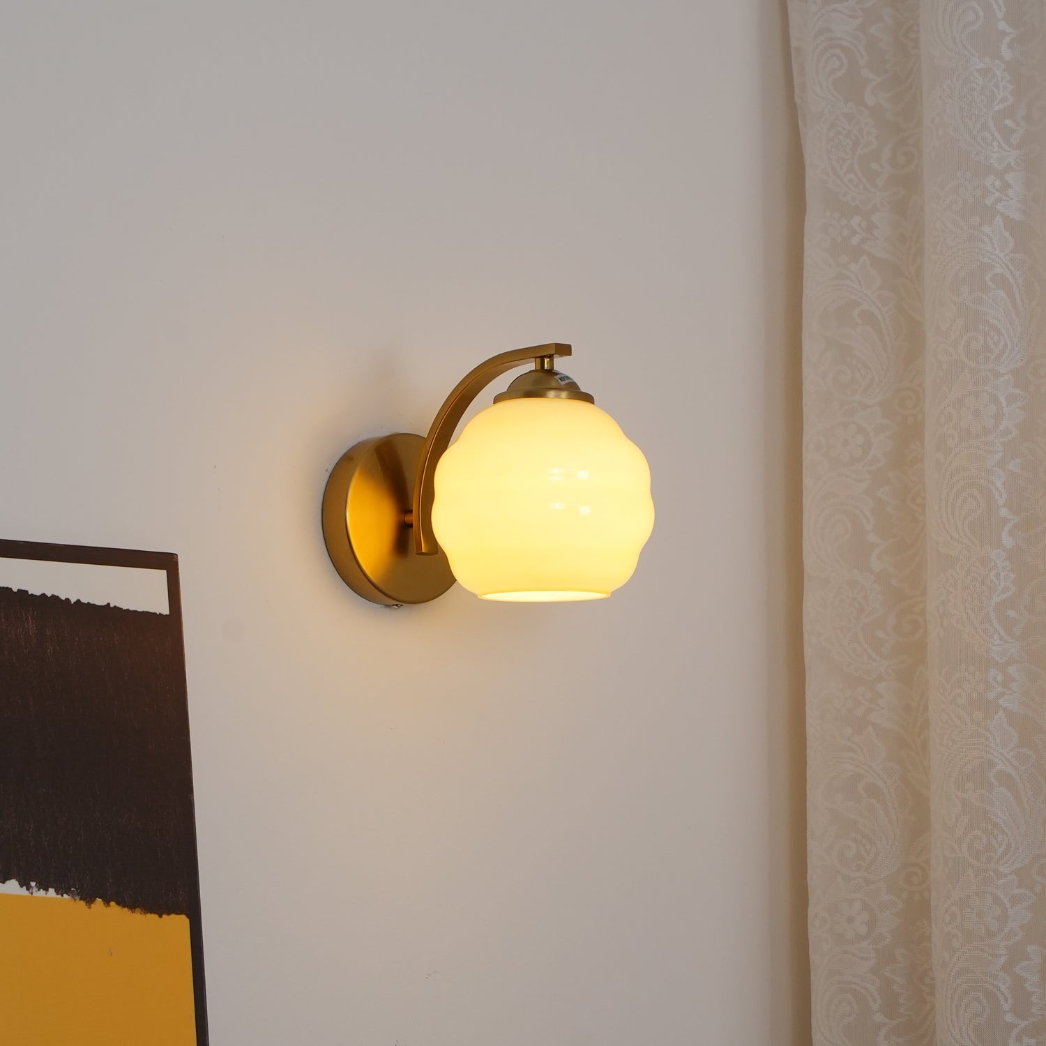 Metal Wall Sconce 5.9 in White Glass Indoor Lighting Vintage Bedroom Living Room Decor | Thomler