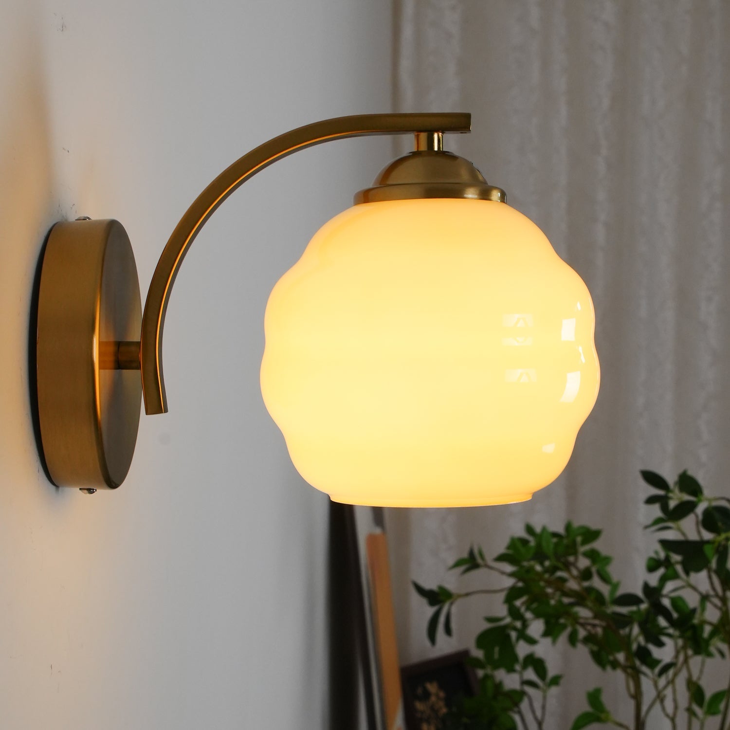 Metal Wall Sconce 5.9 in White Glass Indoor Lighting Vintage Bedroom Living Room Decor | Thomler