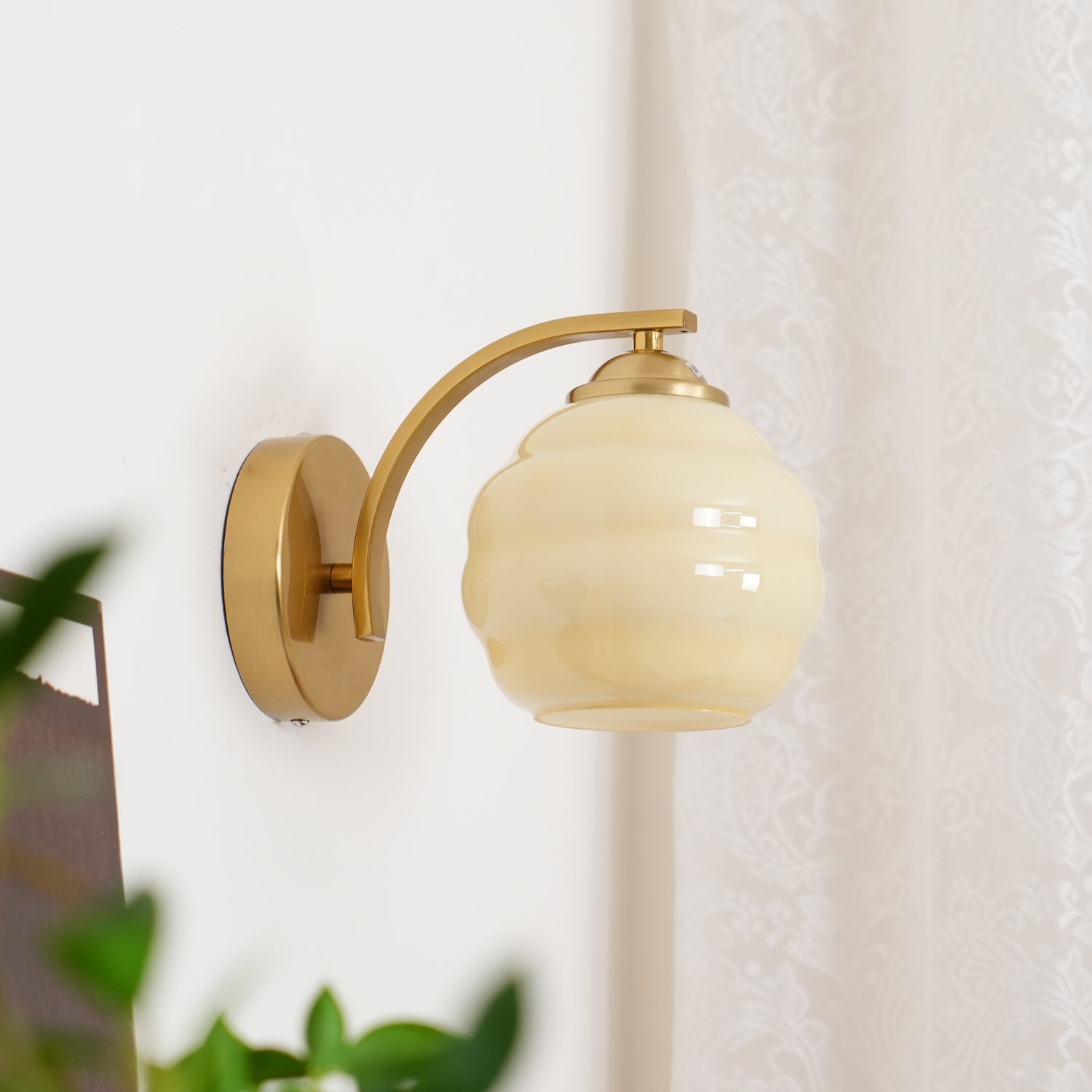 Metal Wall Sconce 5.9 in White Glass Indoor Lighting Vintage Bedroom Living Room Decor | Thomler