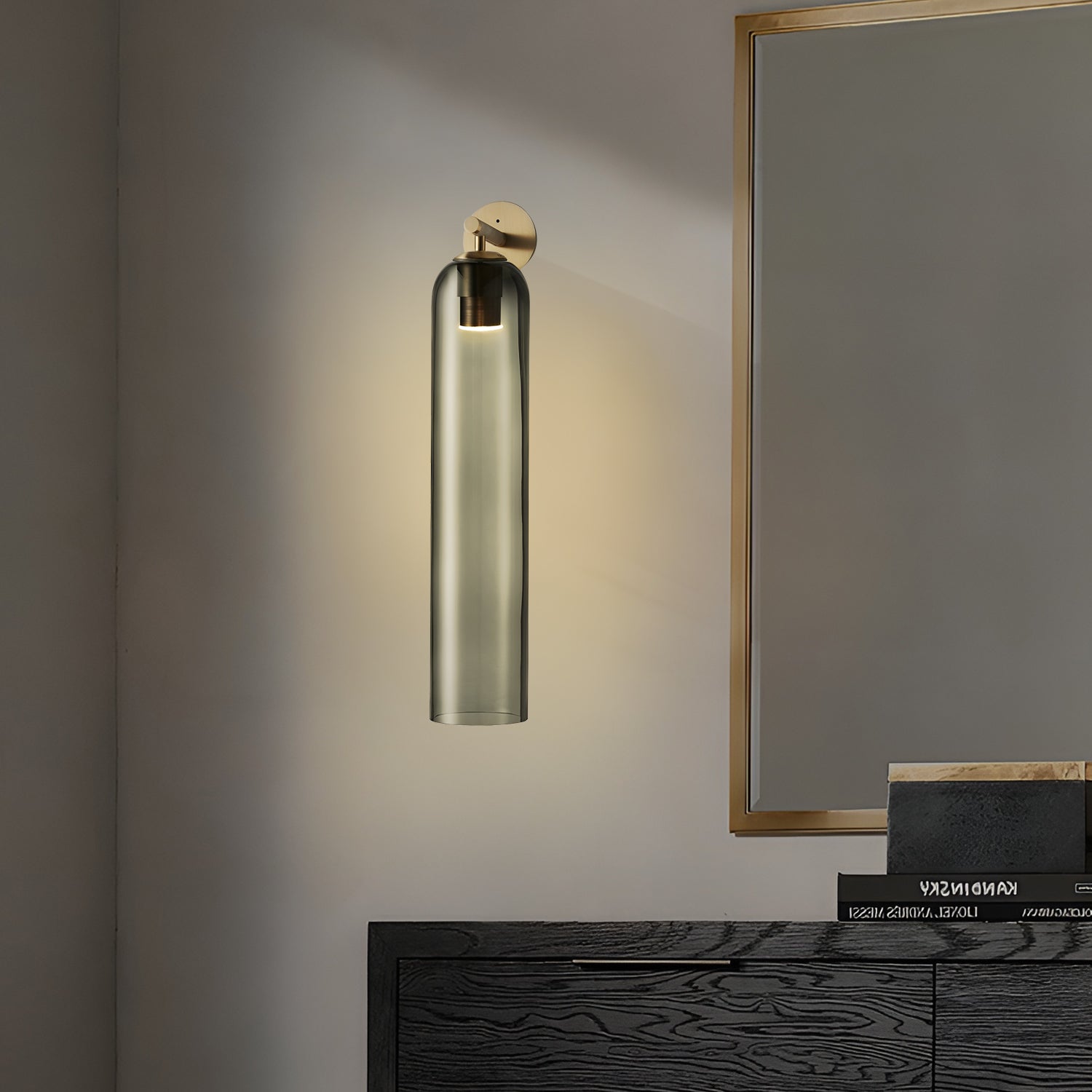 Art Glass Sconce 18.9 in Cylindrical Wall Light Frosted White for Bedroom Hallway Living Room Ambience Decorative Lighting Fixture | Thomler