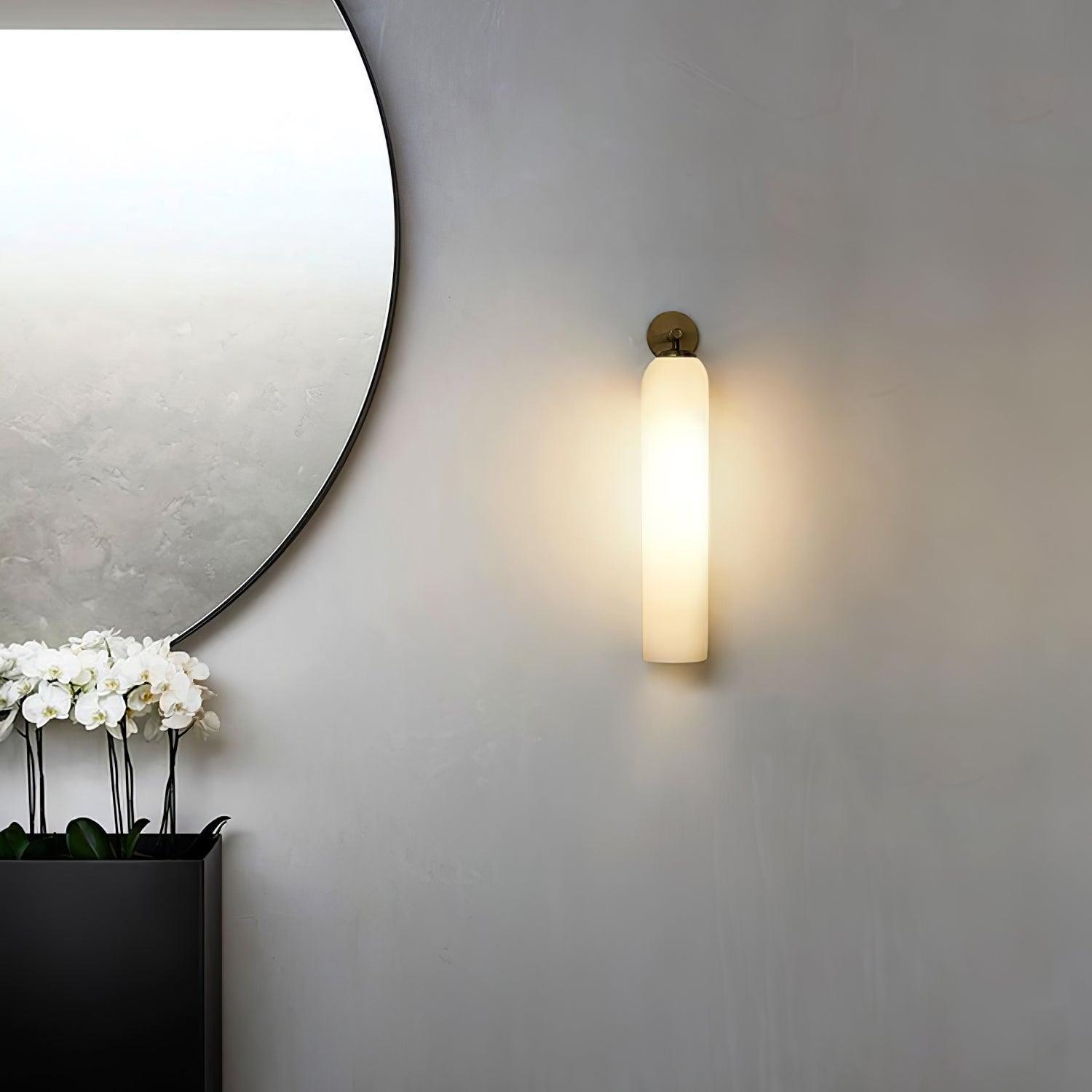 Art Glass Sconce 18.9 in Cylindrical Wall Light Frosted White for Bedroom Hallway Living Room Ambience Decorative Lighting Fixture | Thomler