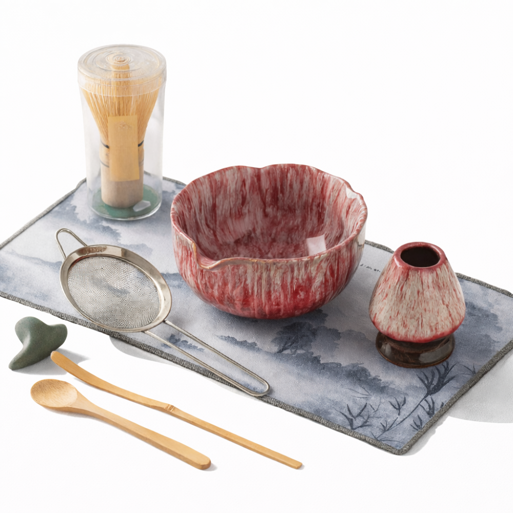 Complete Matcha Tea Ceremony Bowl Set with Bamboo Whisk & Accessories – Handcrafted Ceramic, 8-Piece Serving Kit for Traditional Japanese | Thomler