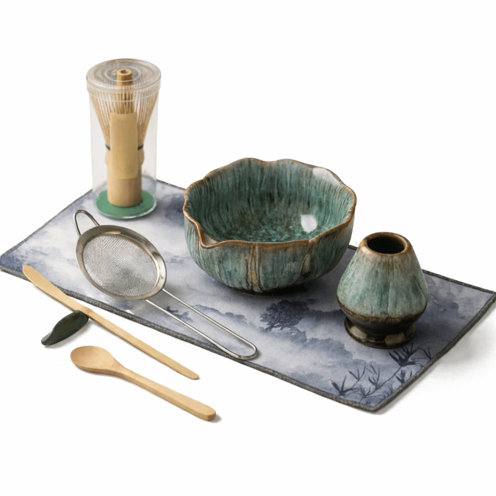 Complete Matcha Tea Ceremony Bowl Set with Bamboo Whisk & Accessories – Handcrafted Ceramic, 8-Piece Serving Kit for Traditional Japanese | Thomler