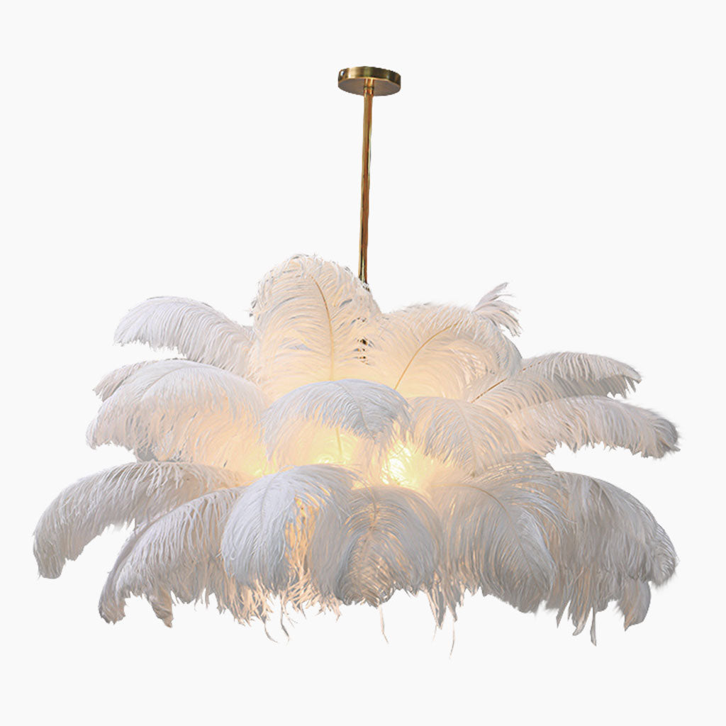 Pendant Light Ostrich Feather 80.0 cm White Living Room Bedroom Ceiling Hanging Lamp LED Ambient Lighting | Thomler
