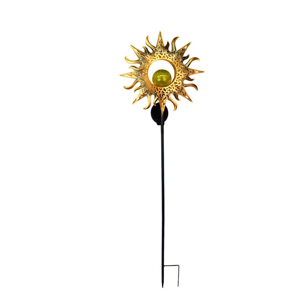 Garden Stake Iron 28.0 cm (11.0") Warm Light Pathway Solar Decoration Crackle Glass Outdoor Landscape Lighting | Thomler