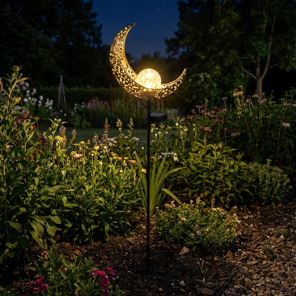 Garden Stake Iron 28.0 cm (11.0") Warm Light Pathway Solar Decoration Crackle Glass Outdoor Landscape Lighting | Thomler