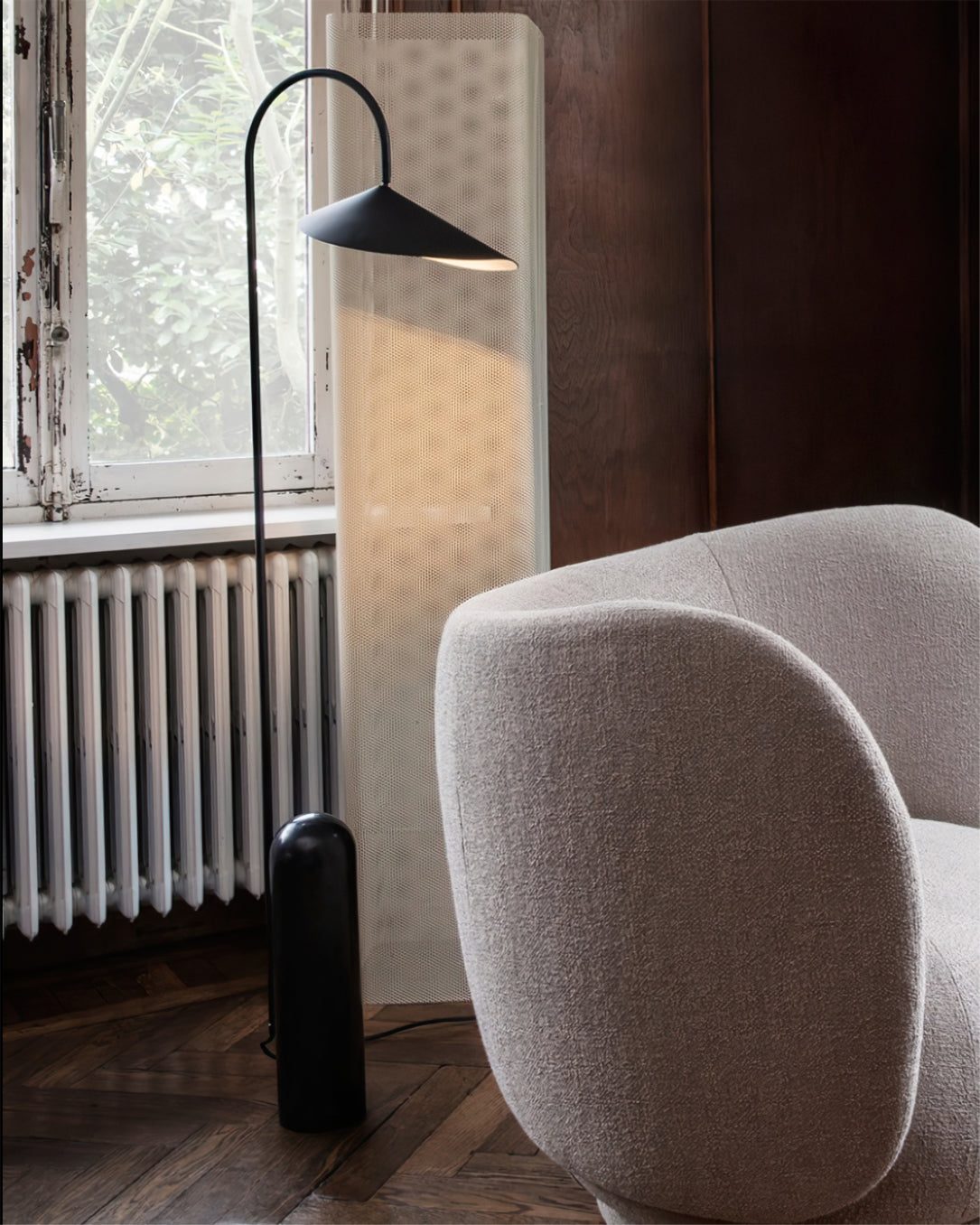 Floor Lamp Metal 53.5 in Black Marble Base Indoor LED Reading Light Living Room Bedroom Accent | Thomler