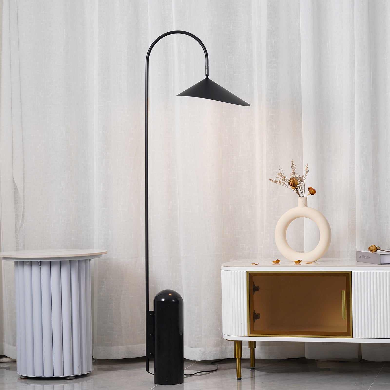 Floor Lamp Metal 53.5 in Black Marble Base Indoor LED Reading Light Living Room Bedroom Accent | Thomler
