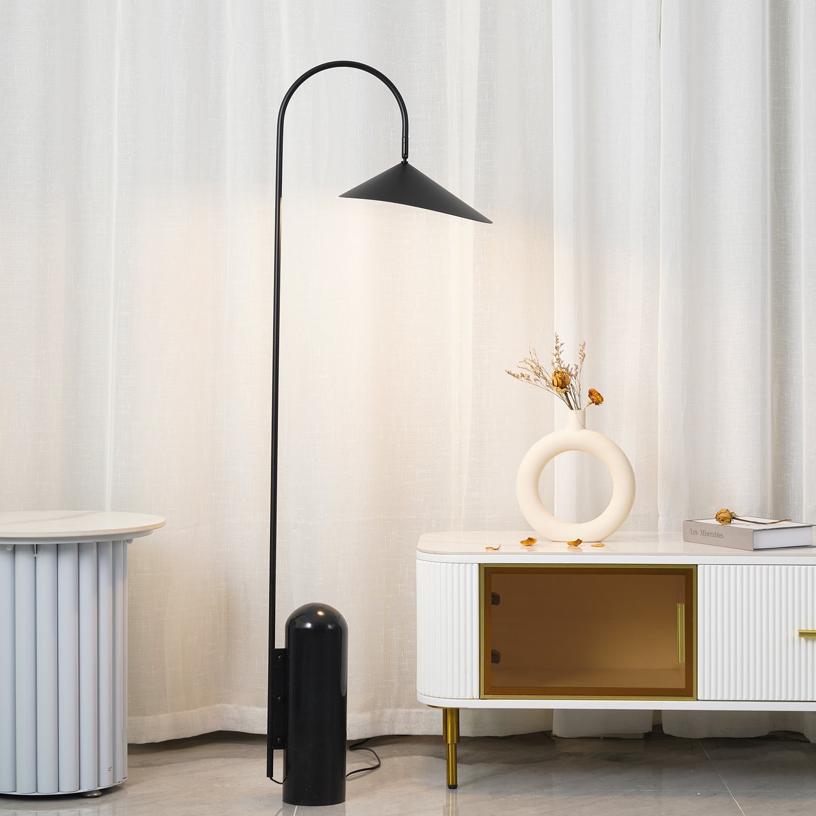 Floor Lamp Metal 53.5 in Black Marble Base Indoor LED Reading Light Living Room Bedroom Accent | Thomler