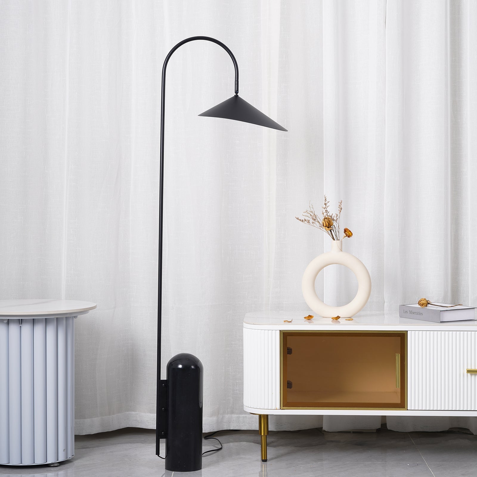 Floor Lamp Metal 53.5 in Black Marble Base Indoor LED Reading Light Living Room Bedroom Accent | Thomler