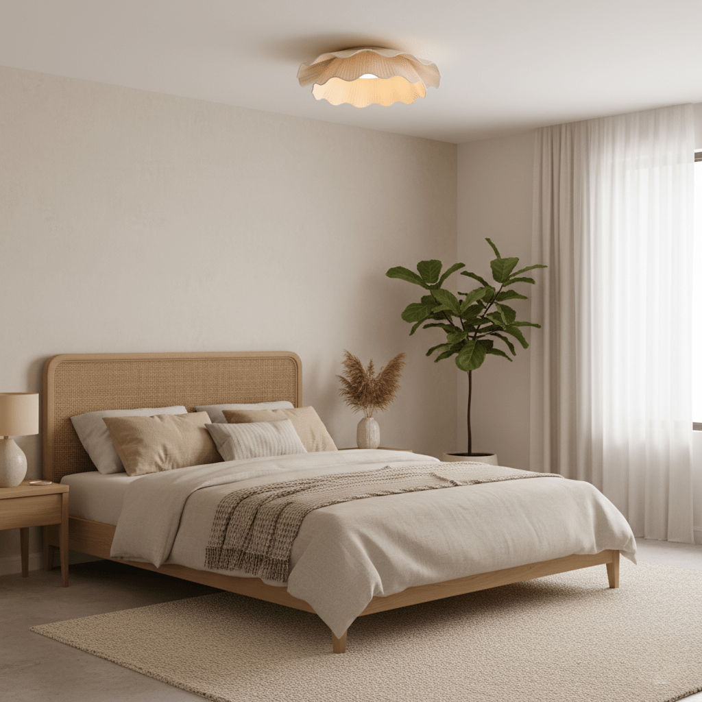 Ceiling Light Fabric Shade Integrated LED 50.0 cm Beige Bedroom Hallway Dimmable Flush Mount Indoor Lighting | Thomler
