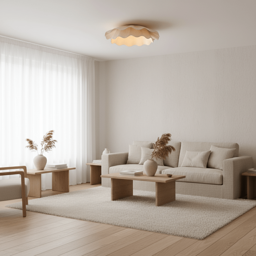 Ceiling Light Fabric Shade Integrated LED 50.0 cm Beige Bedroom Hallway Dimmable Flush Mount Indoor Lighting | Thomler