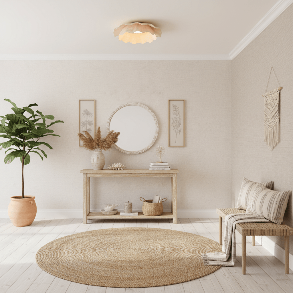 Ceiling Light Fabric Shade Integrated LED 50.0 cm Beige Bedroom Hallway Dimmable Flush Mount Indoor Lighting | Thomler