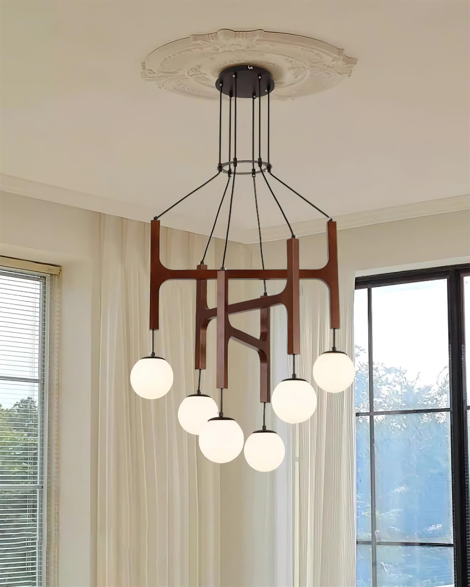 Chandelier Wood Multi-Light 23.6 in White Indoor Dining Room Pendant Light Adjustable Height | Thomler