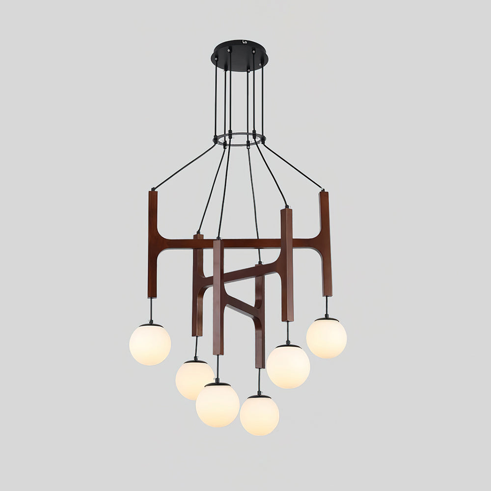 Chandelier Wood Multi-Light 23.6 in White Indoor Dining Room Pendant Light Adjustable Height | Thomler