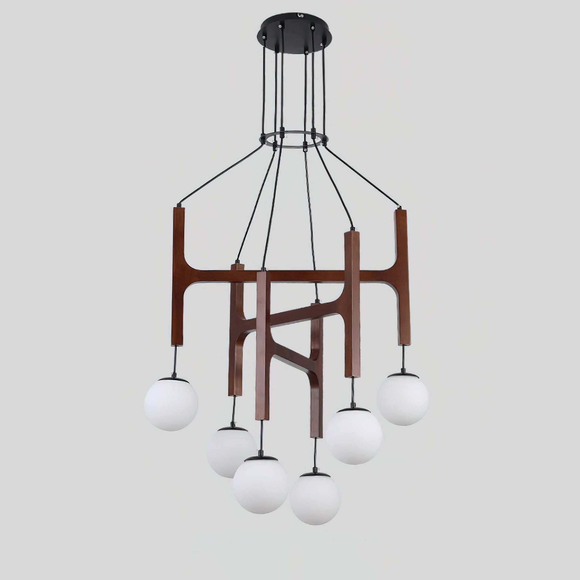 Chandelier Wood Multi-Light 23.6 in White Indoor Dining Room Pendant Light Adjustable Height | Thomler
