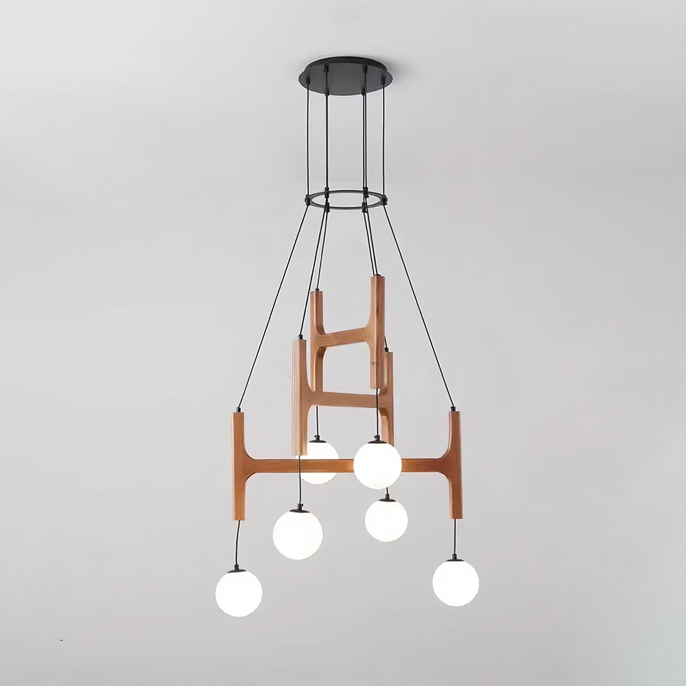 Chandelier Wood Multi-Light 23.6 in White Indoor Dining Room Pendant Light Adjustable Height | Thomler