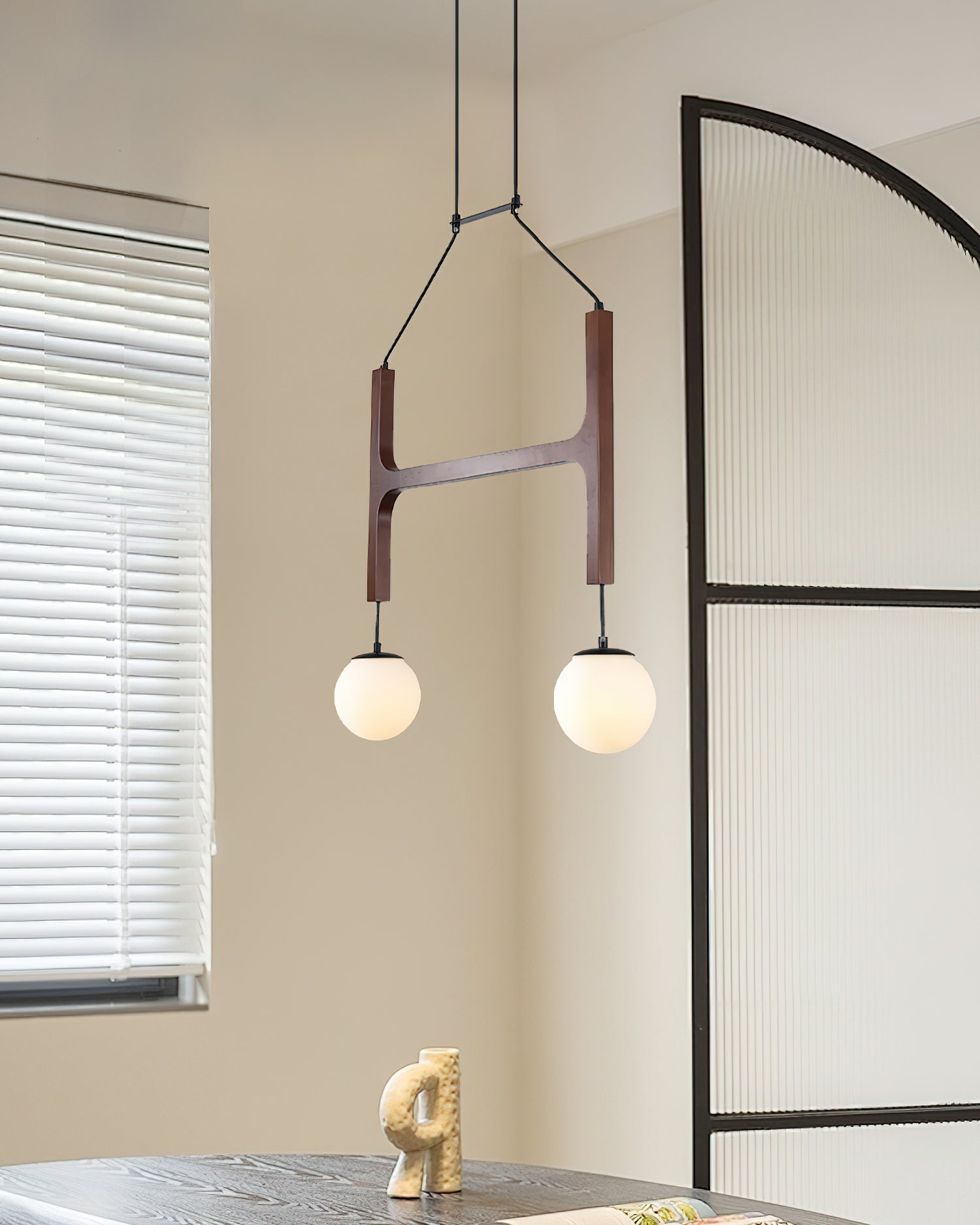 Chandelier Wood Multi-Light 23.6 in White Indoor Dining Room Pendant Light Adjustable Height | Thomler
