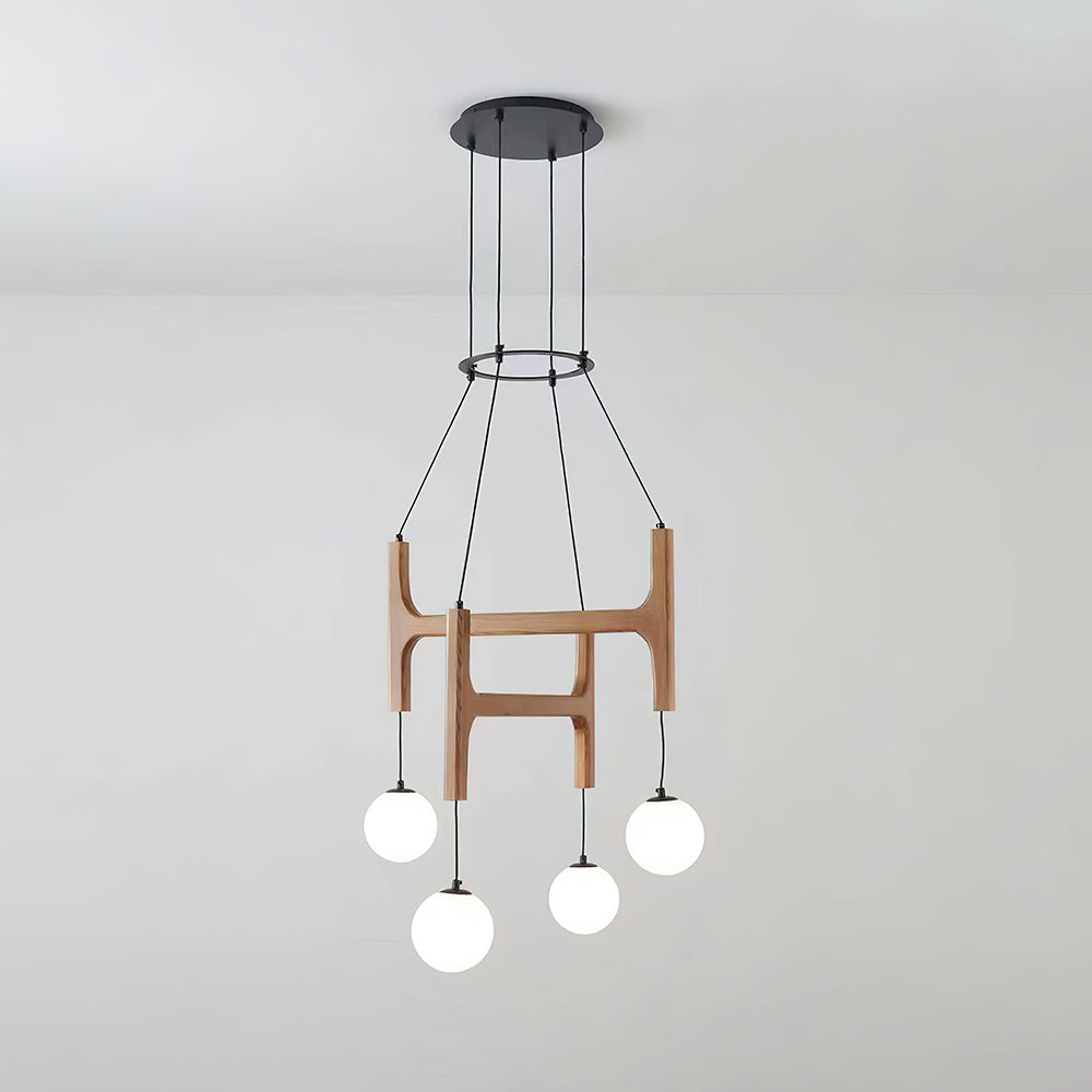 Chandelier Wood Multi-Light 23.6 in White Indoor Dining Room Pendant Light Adjustable Height | Thomler