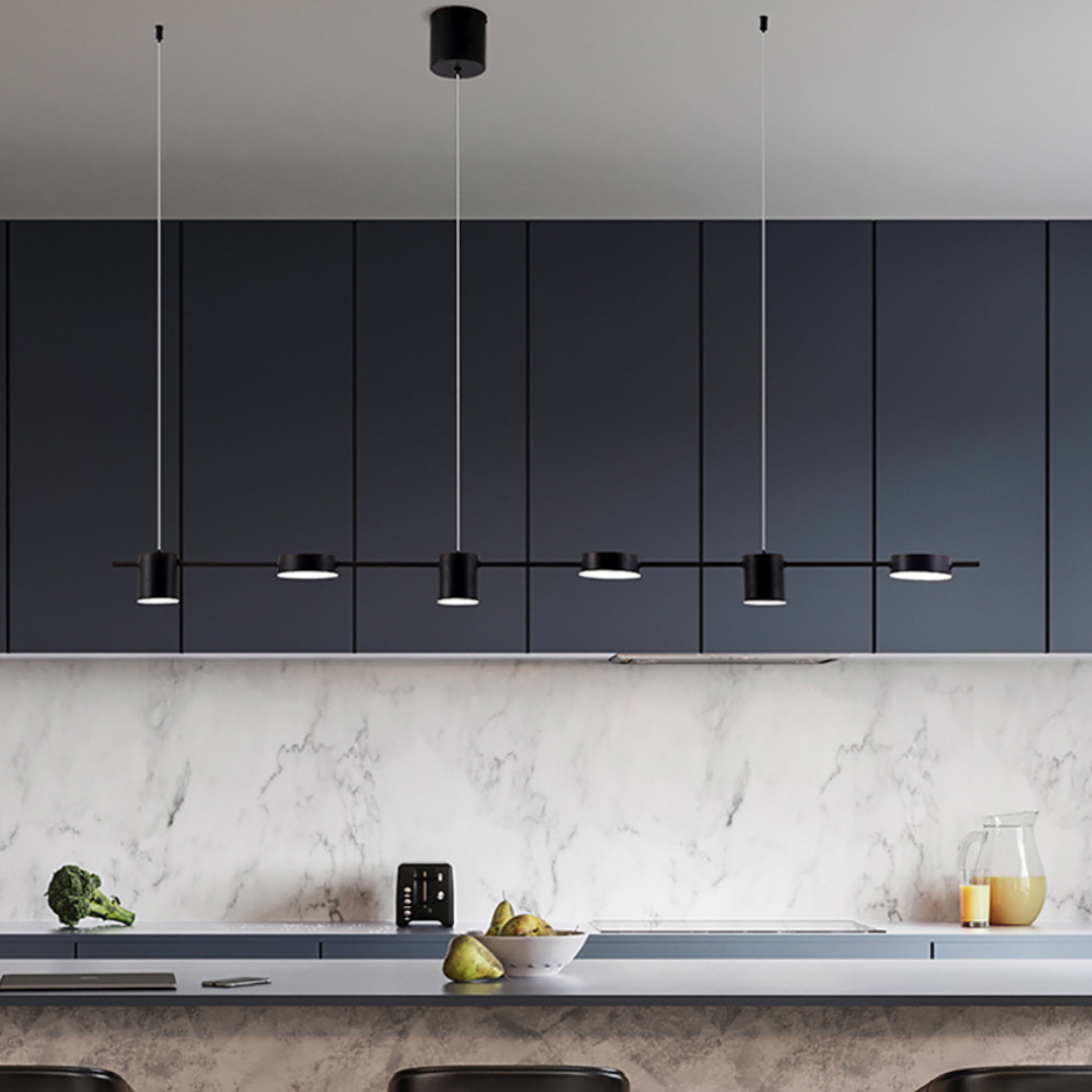 Pendant Light Aluminium 150.0 cm Black Gold Kitchen Island Dining Room LED Ceiling Lamp Adjustable Hanging Lighting | Thomler