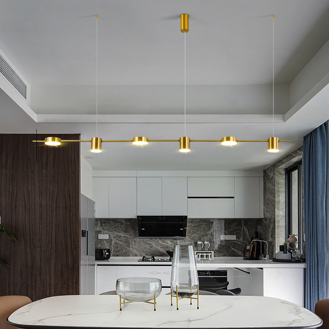 Pendant Light Aluminium 150.0 cm Black Gold Kitchen Island Dining Room LED Ceiling Lamp Adjustable Hanging Lighting | Thomler