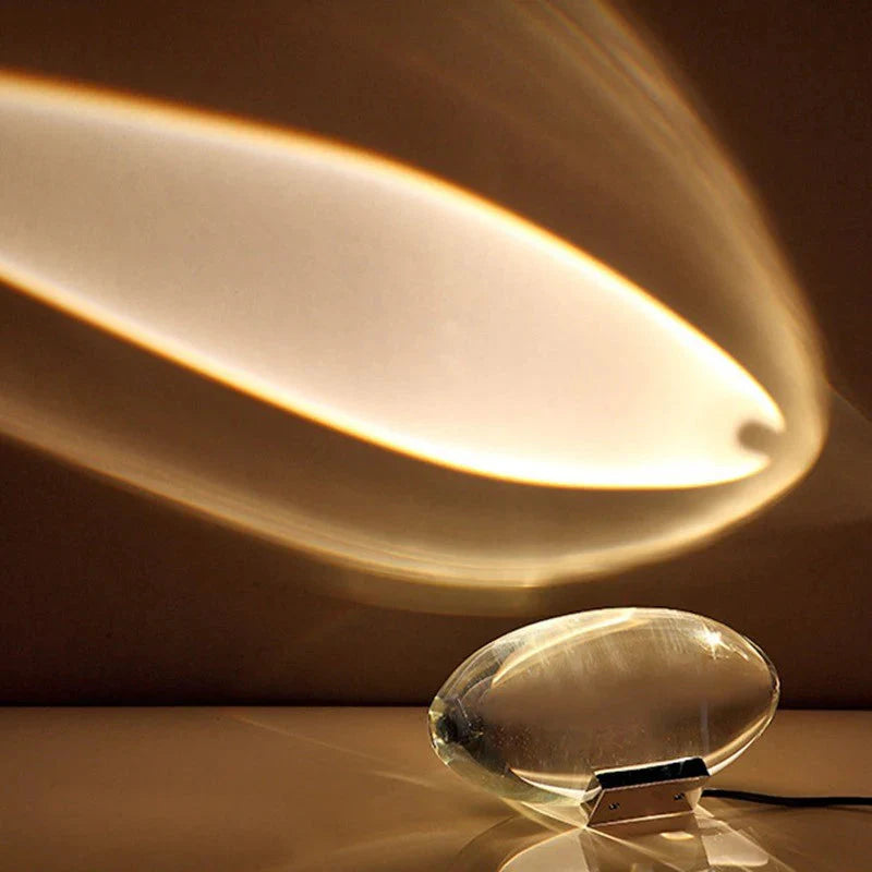 Ovale Kristall-Tischlampe – LED-Stimmungslicht in Warmweiß, Sonnenuntergangsrot & Blau-Violett