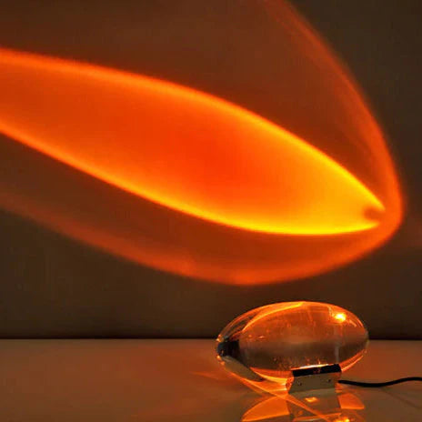 Ovale Kristall-Tischlampe – LED-Stimmungslicht in Warmweiß, Sonnenuntergangsrot & Blau-Violett