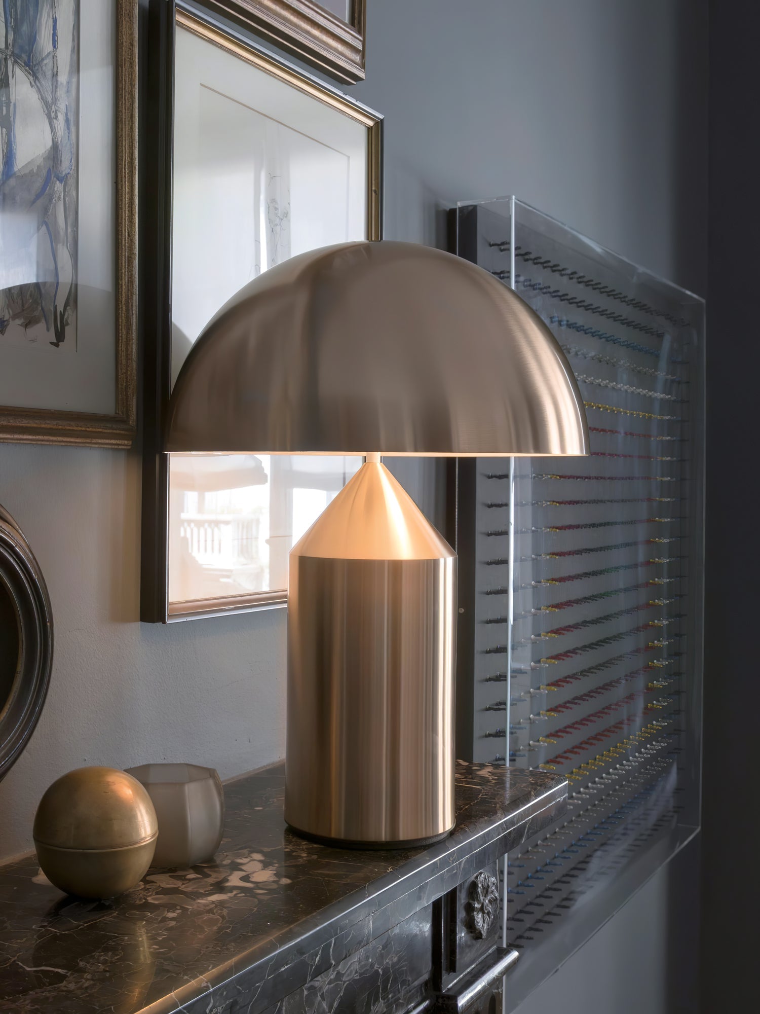 Geometric Table Lamp 13.8 in Metal Modern Bedroom Living Room Ambient Light Sculptural Design | Thomler