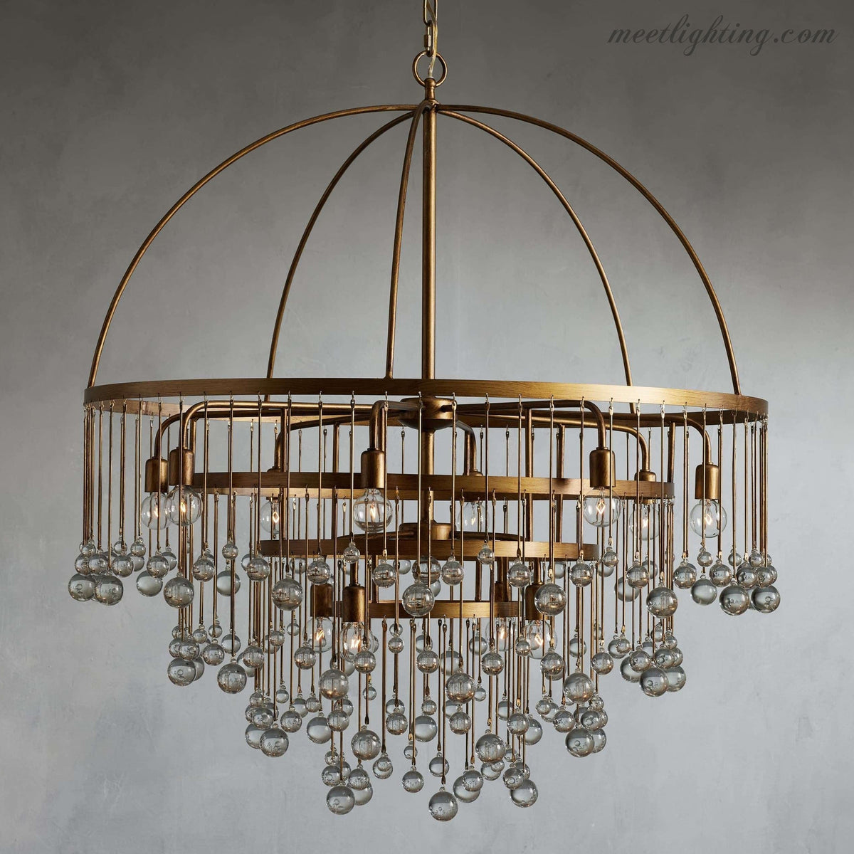 12-Light Hanging Fixture with Stacked Glass Beads in 3 Finishes – Grand Foyer Lighting for High Ceilings | Thomler