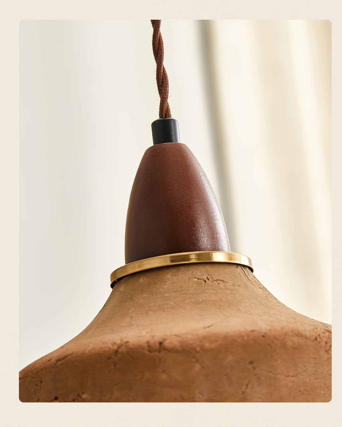 Terracotta Ceramic & Walnut Wood Hanging Lamp with G9 Socket – Warm Rustic Ceiling Light for Dining Room & Kitchen | Thomler