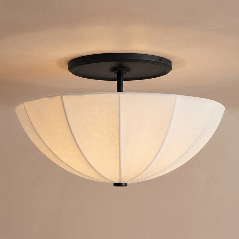 Gathered Fabric Drum Ceiling Light with Metal Trim – 3-Bulb Semi-Flush Fixture for Living Room & Bedroom | Thomler
