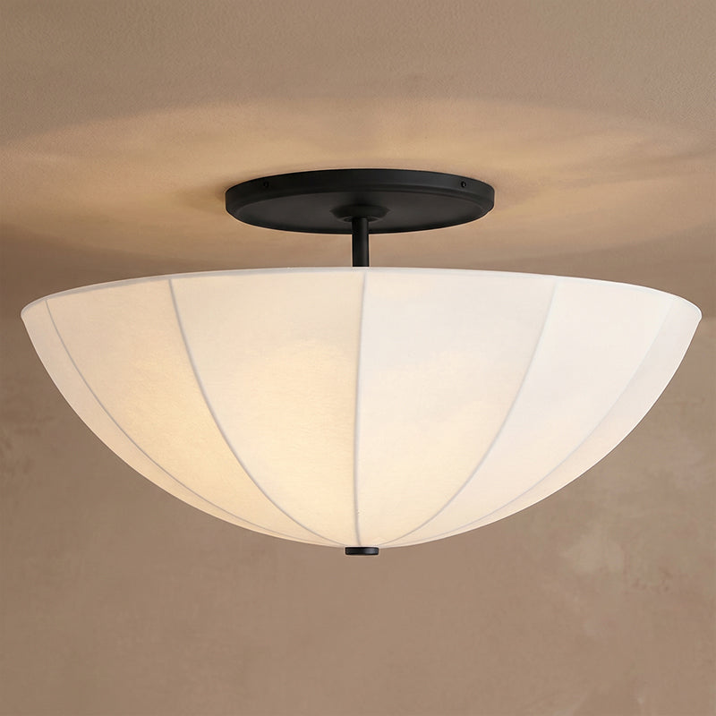 Gathered Fabric Drum Ceiling Light with Metal Trim – 3-Bulb Semi-Flush Fixture for Living Room & Bedroom | Thomler