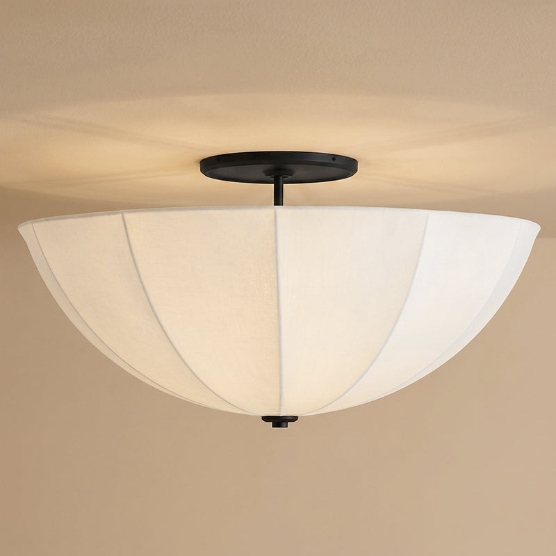 Gathered Fabric Drum Ceiling Light with Metal Trim – 3-Bulb Semi-Flush Fixture for Living Room & Bedroom | Thomler