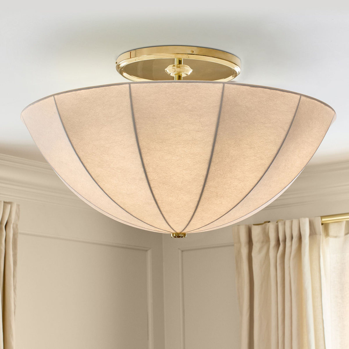 Gathered Fabric Drum Ceiling Light with Metal Trim – 3-Bulb Semi-Flush Fixture for Living Room & Bedroom | Thomler