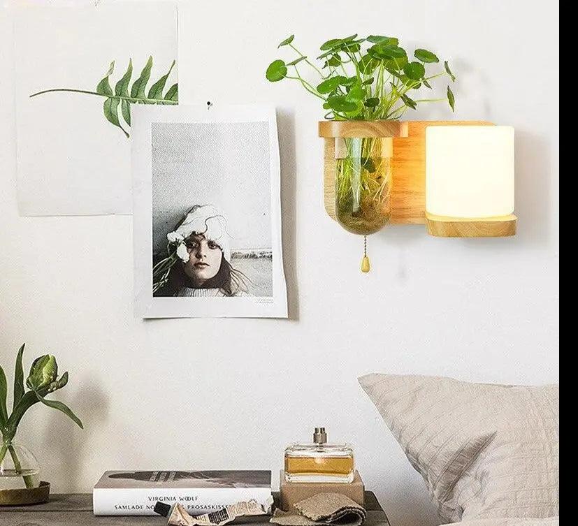 Wall-Mounted Plant Display Fixture with Integrated LED Lighting & Vase Holder for Living Room, Bedroom, Kitchen | Thomler