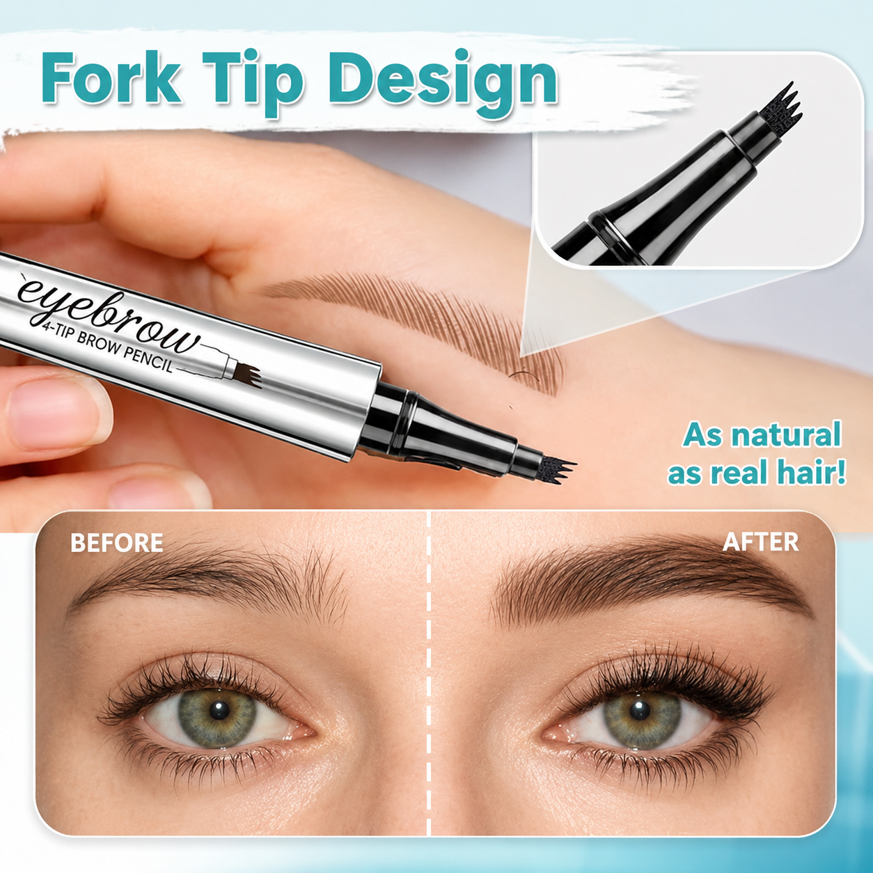 Four-Tip Eyebrow Pen Hair-Like Strokes Smudge-Proof Long-Wear Natural Brow Definer Tool for Sparse Thin Patchy Brows Women Daily Makeup | Thomler