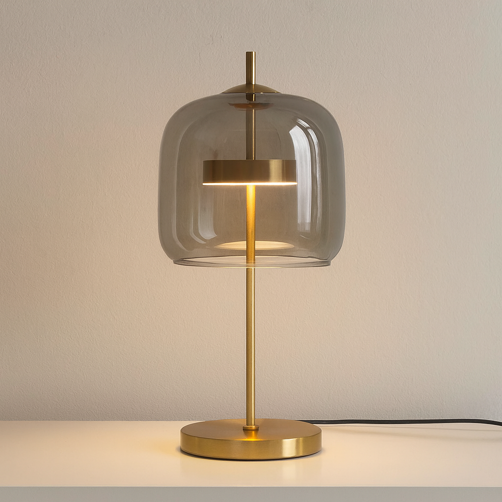 Tinted Glass Tabletop Accent Light with Gold Metal Frame – Soft Ambient Glow for Bedrooms, Nightstands & Living Spaces | Thomler