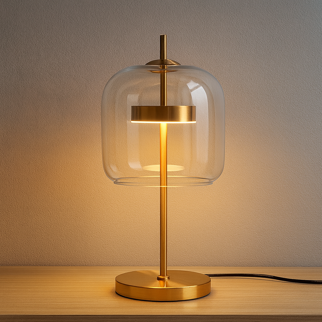 Tinted Glass Tabletop Accent Light with Gold Metal Frame – Soft Ambient Glow for Bedrooms, Nightstands & Living Spaces | Thomler