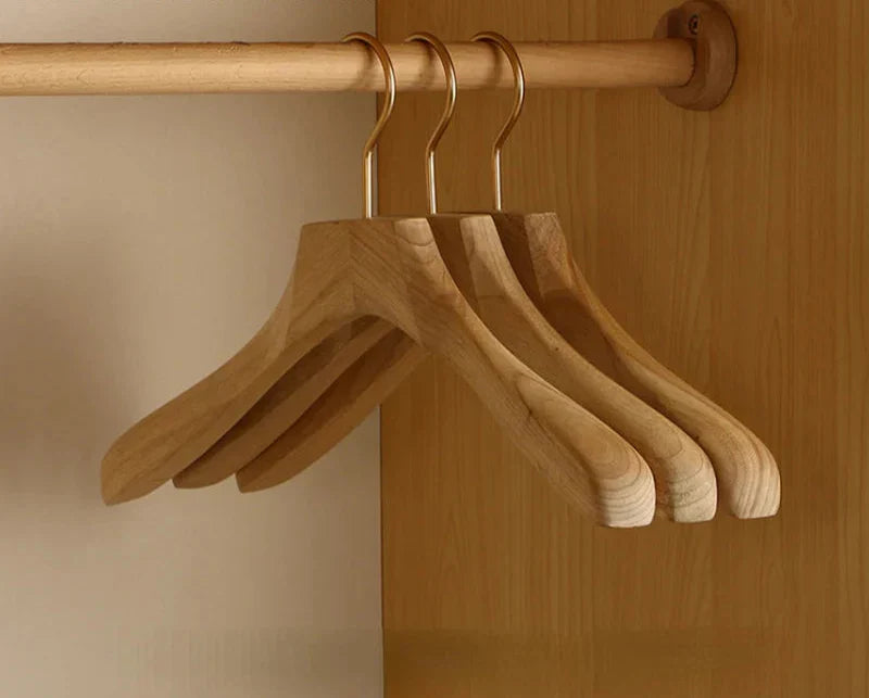 Solid Wood Coat Hangers with Wide Shoulder Support for Heavy Garments, Suits & Jackets | Natural Moisture-Absorbing Closet Organization | Thomler