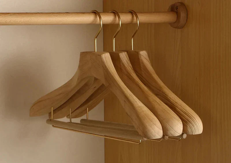 Solid Wood Coat Hangers with Wide Shoulder Support for Heavy Garments, Suits & Jackets | Natural Moisture-Absorbing Closet Organization | Thomler